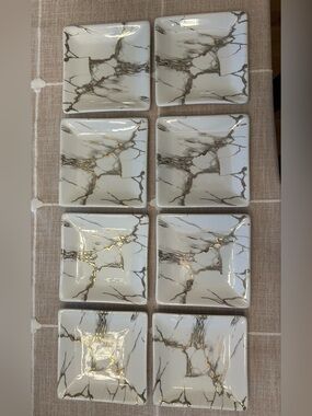 Grace's Teaware Grey Gold Marble Square Appetizer Plates, Set Of 8